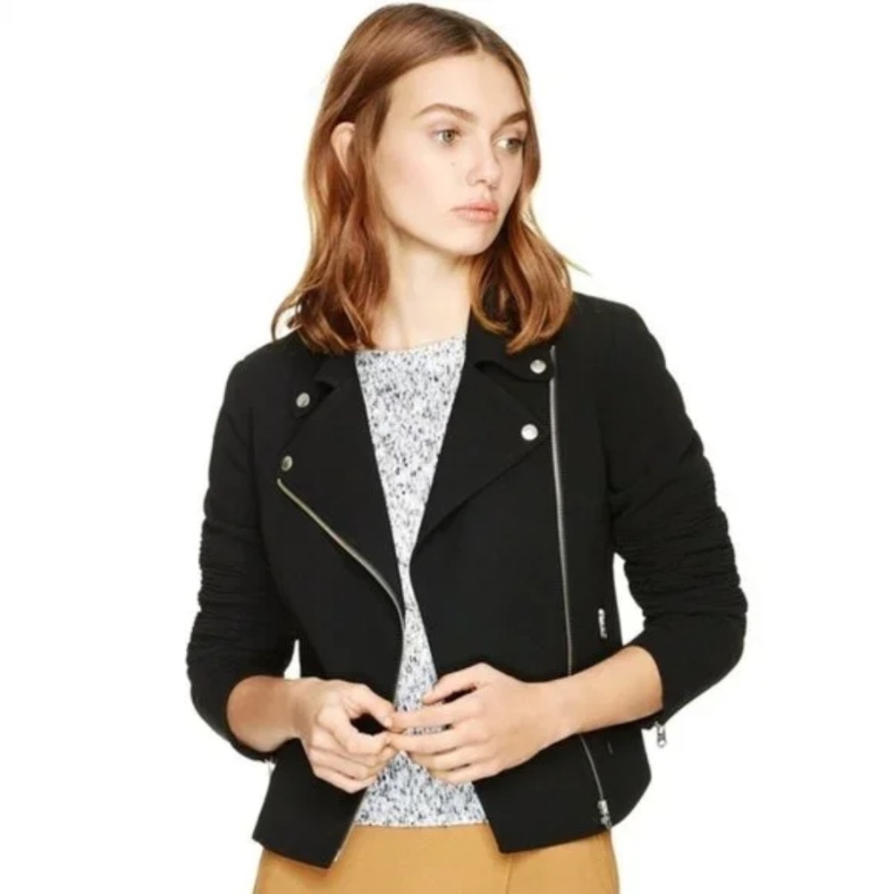 Aritzia Wilfred Black White Floral Montesson Moto Crepe Jacket - Sz 6 - Picture 15 of 16